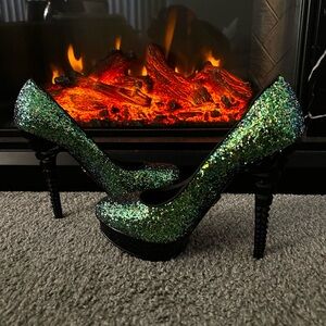 Green Glitter High Heels